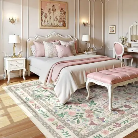 Blommiga tvättbara mattor 8x10 stor vintage vardagsrumsmatta boho halkfri mjuk låg lugg tunn sovrumsmatta inomhus för matsal 12 best sales boho matta - №3