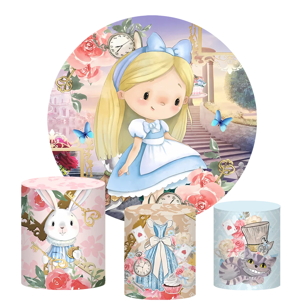 Alice in Wonder Onderland Shower Decors Round Customized Backdrop Kid's Birthday Decoration  Banner