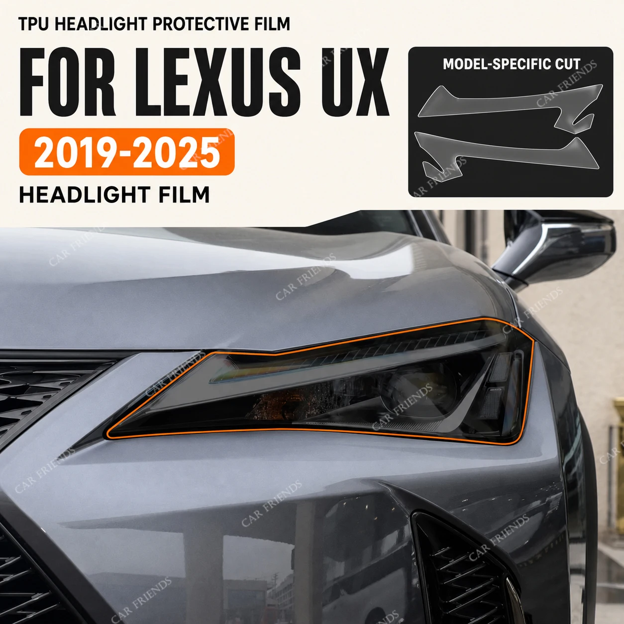 2x Custom Fit TPU Headlight Protective Film for Lexus UX 2019-2025 Clear