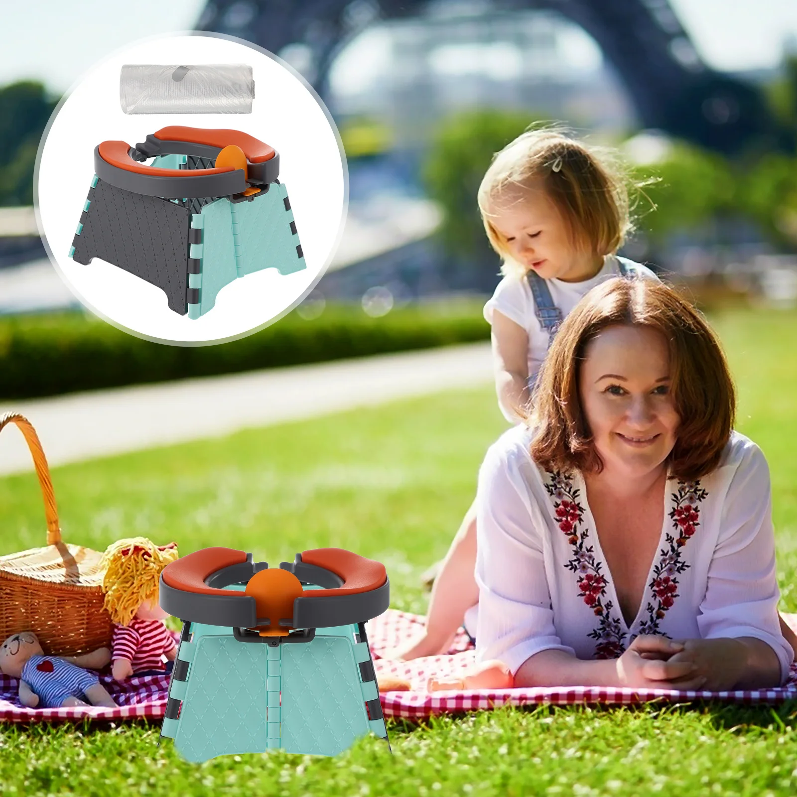 مجموعة واحدة من مرحاض الأطفال القابل للطي، مادة السيليكون البلاستيكية الممتازة، قعادة السفر المحمولة للأطفال للاستخدام المنزلي في السيارة الخارجية #4