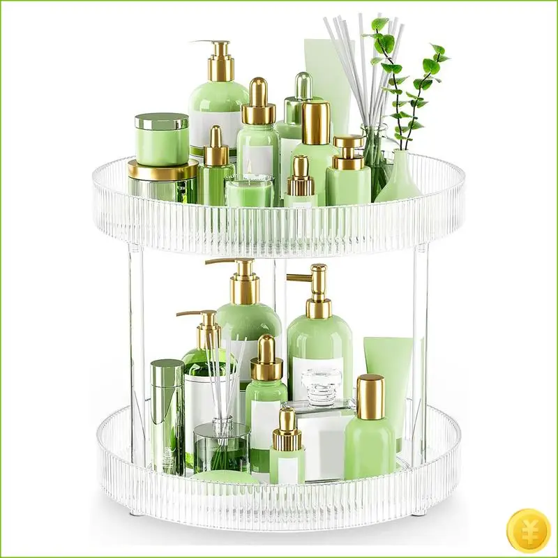 360 °   Bandeja de almacenamiento giratoria, organizador de encimera de baño Lazy Susan de 2 niveles, organizador de cosméticos y perfumes