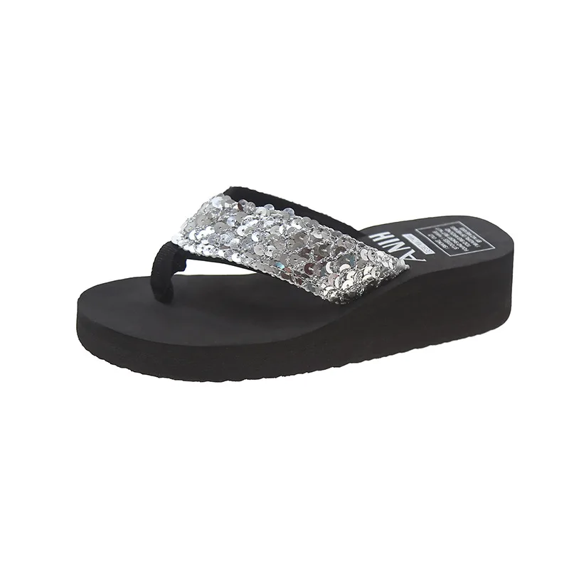 Women Flip Flops Slippers Beach Sandals Sequins Bling Shoes For Women 2024 Wedges Platform Slippers Female Shoes Slide Zapatos