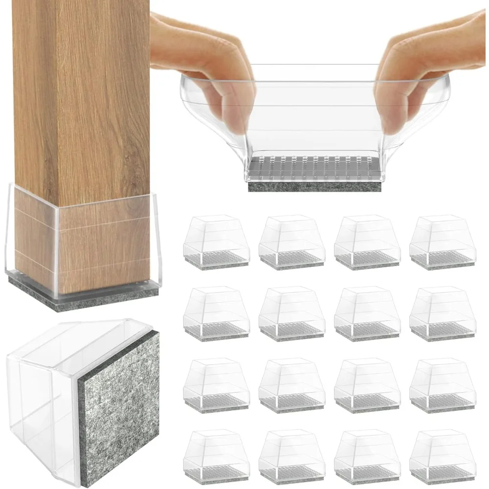 

Square Chair Leg Protectors for Hardwood Floors,16 Pcs Silicone Felt Furniture Legs Caps to Prevent Floor from Scratches and Red