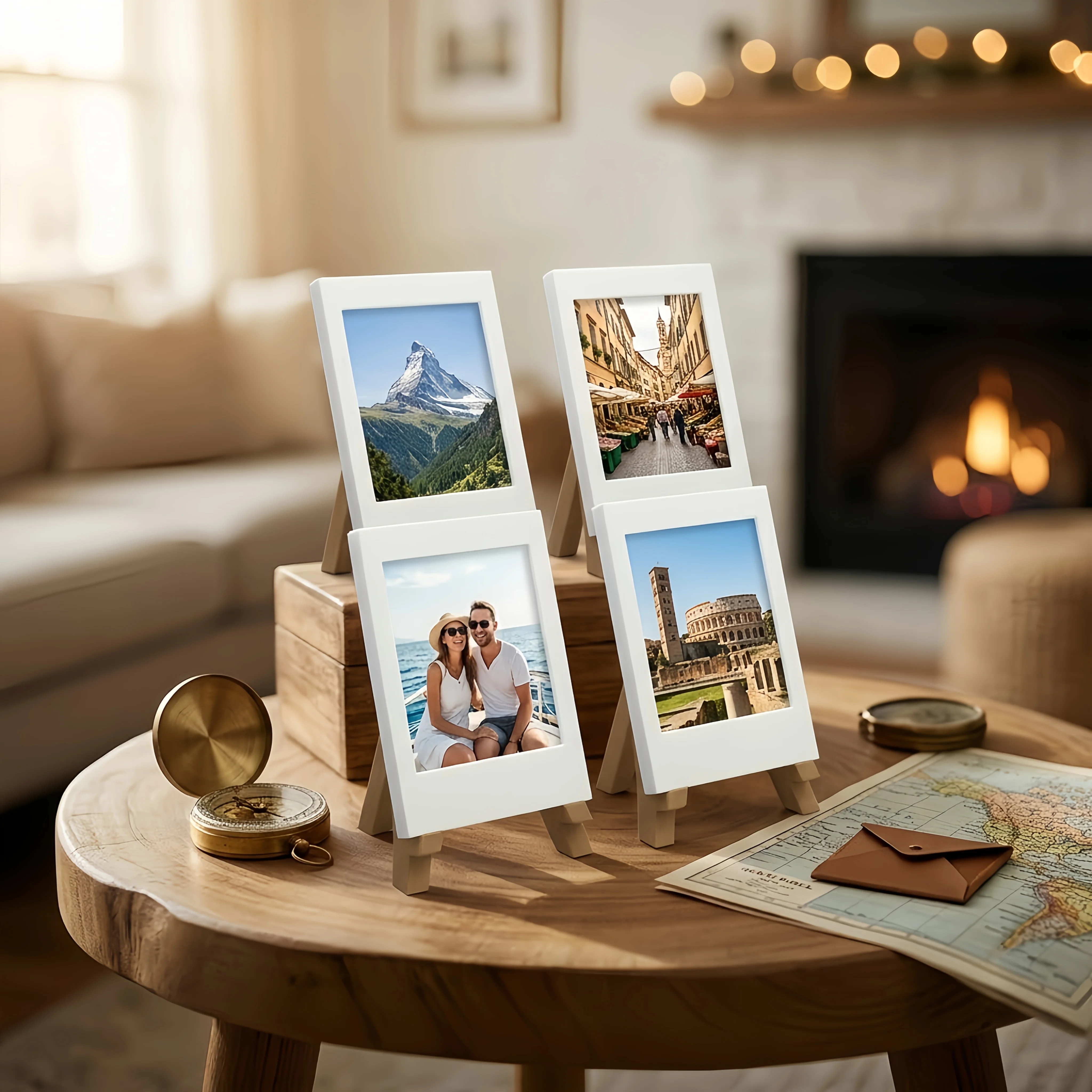 3pc mini photo frame, easel style photo display stand, reusable desktop photo ornament, versatile decoration for multiple scenes