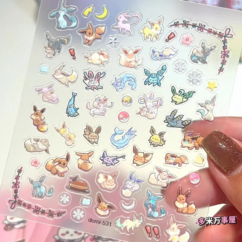 Cartoon Cute Pokémon Kawaii Eevee Cartoon Art Nail Stickers DIY Manicure CCD Camera Decoration Relief Sticker Sticker Girl Gift