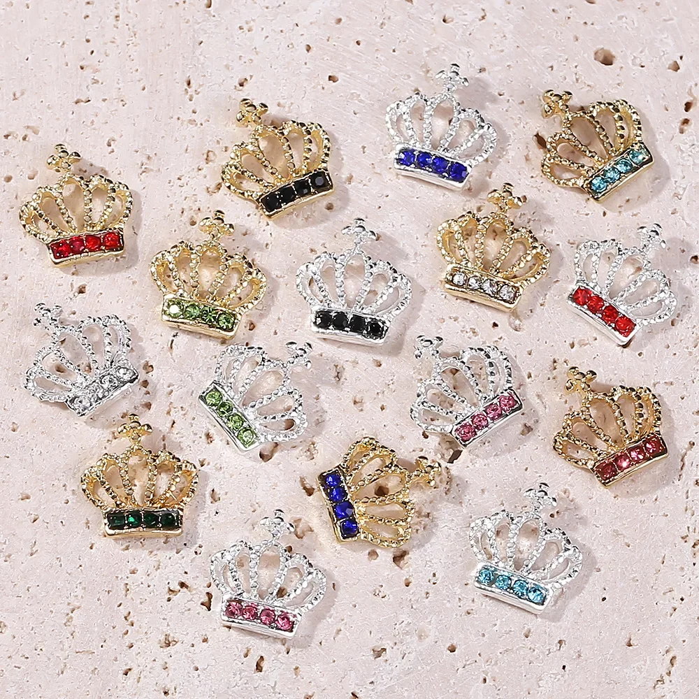 10PCS Bulk Supply Beauty Salon Diamond Crown Alloy Nail Art Accessories Crystal Rhinestone Gem Decoration Metal Charm