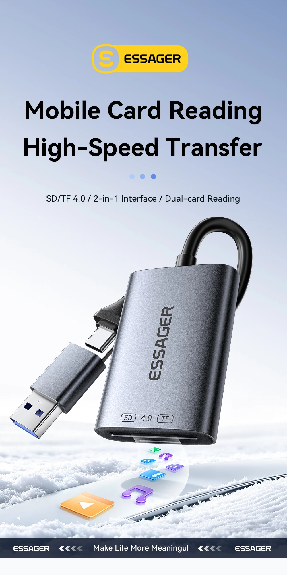 Essager Kartenleser SD4.0 312MB/s USBA Typ-C zu SD MicroSD TF Speicherkarten-Adapter für Laptop PC iPhone Huawei MacBook Windows – Detail 1