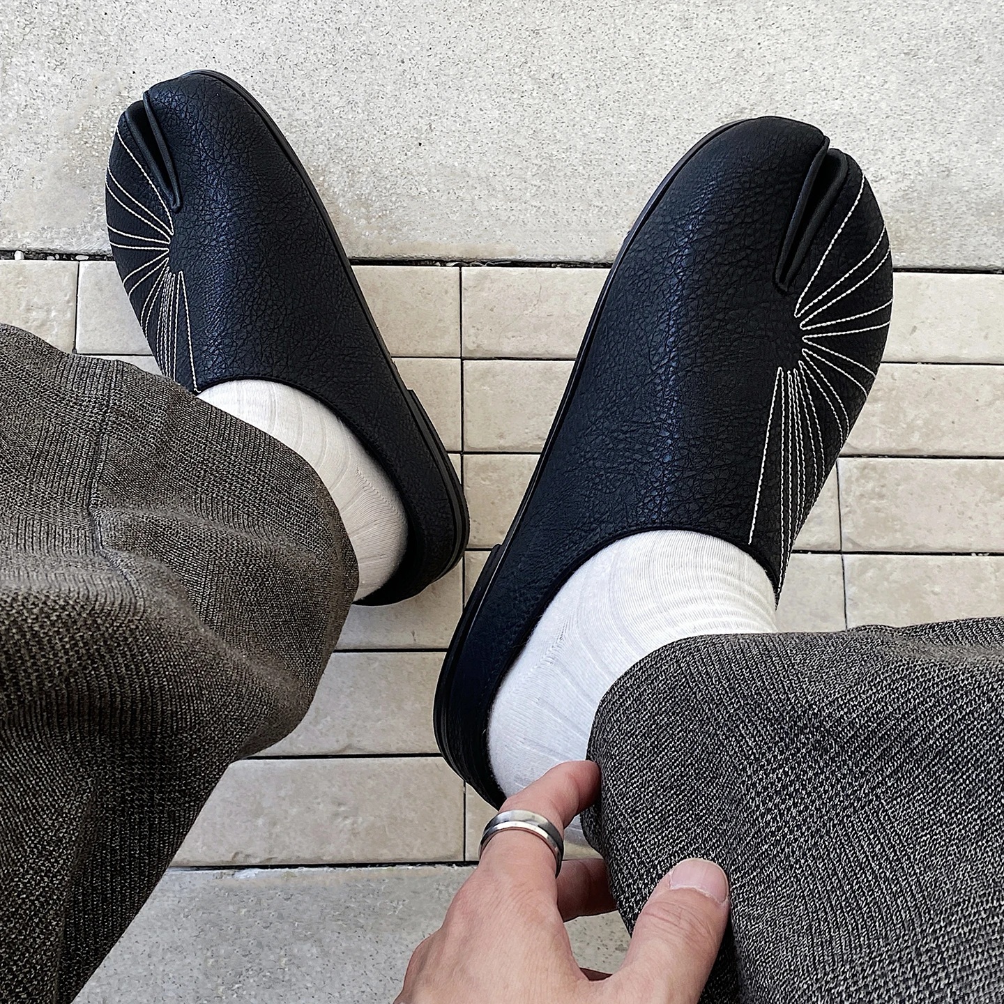 Summer Boken shoes for men breathable tabi black leather slippers personality niche split toe design Mueller shoes - Image 3