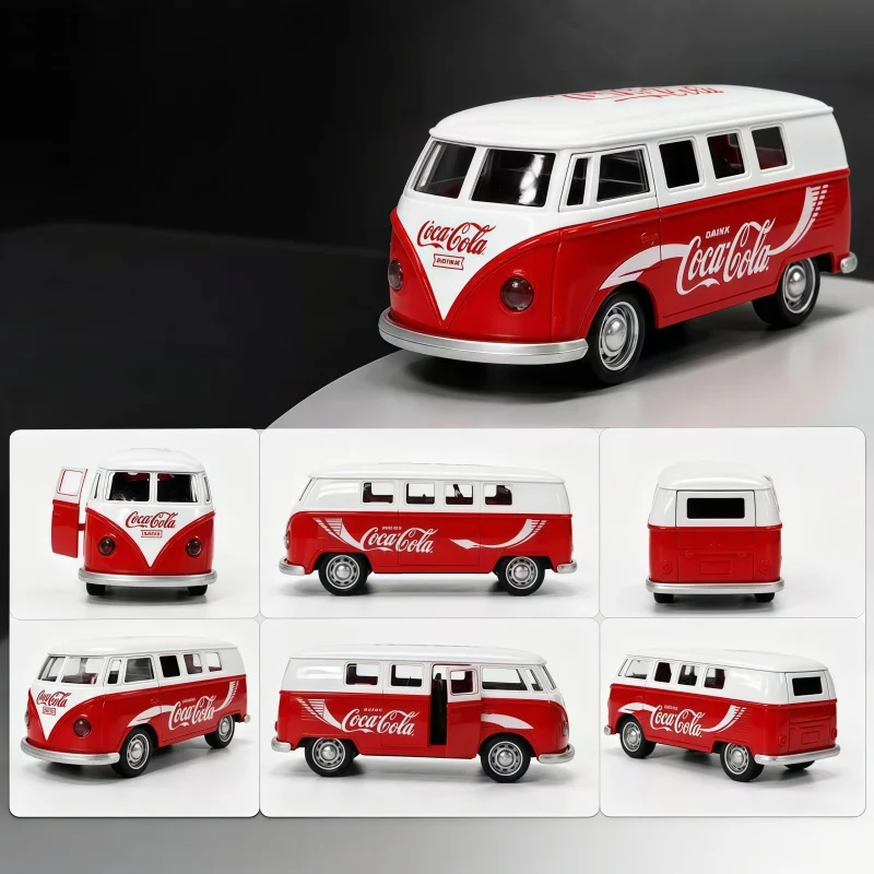 Retro-Klassikbus im Maßstab 1:36, Modellauto aus Zinklegierung, Rückziehfahrzeug mit aufklappbaren Seitentüren, Gummireifen, realistisch – Detail 3