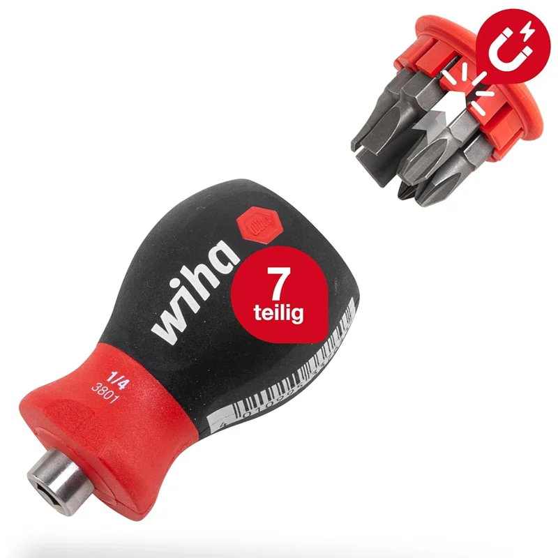 Wiha 33738 Screwdriver with Bit Magazine Magnetic 6 Phillips Slotted Blade Heads 1/4 \