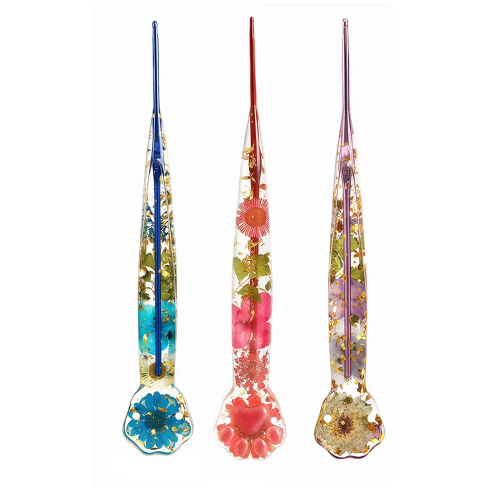 4pcs Floral Resin Grip Crochet Hook Set Long Handle Aluminum Tip Aluminum Crochet Hooks 2.0mm 2.5mm 3.0mm