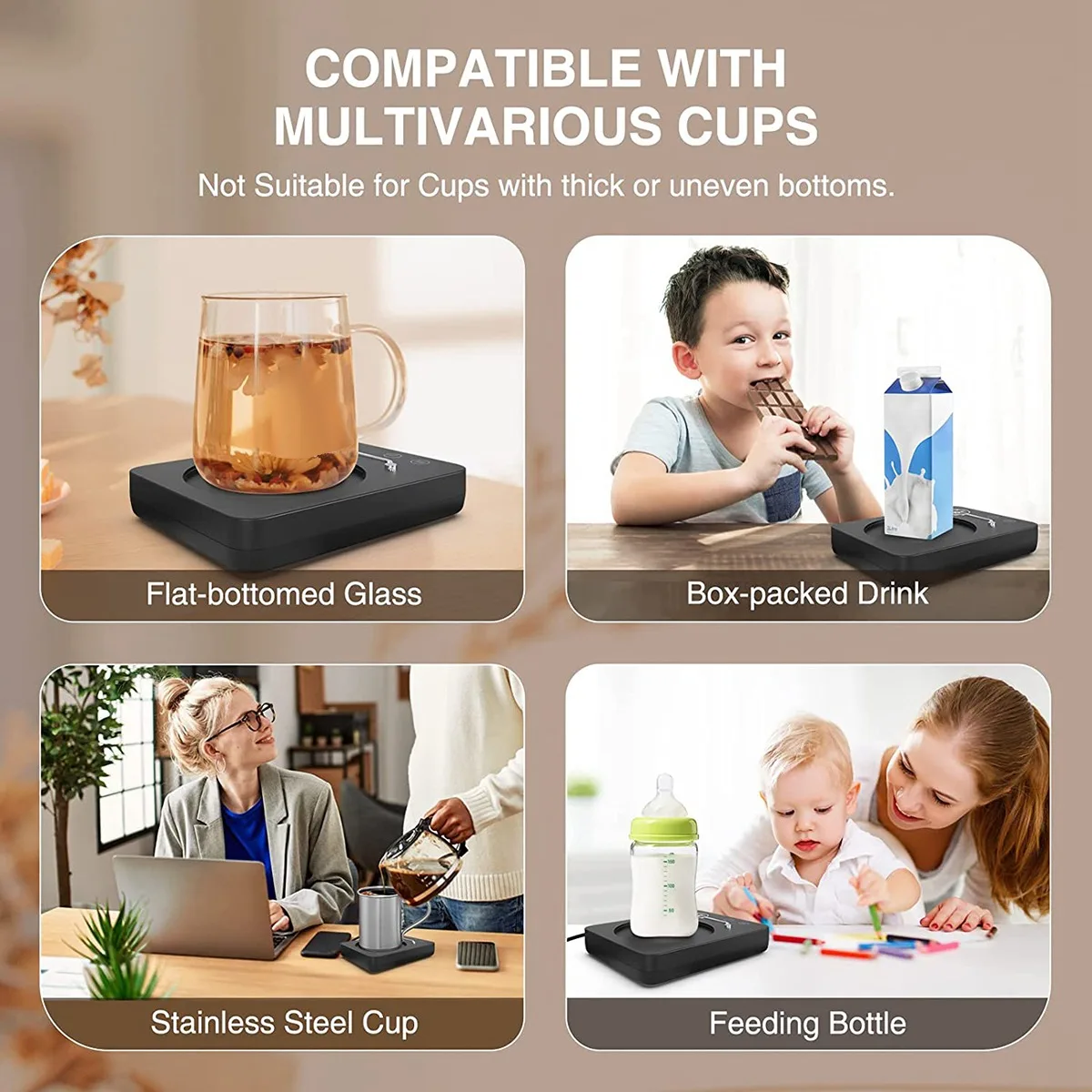 ABNL 1 Pcs Mug Warmer For Coffee With Auto Shut Off Timer Portable Coffee Beverage Warmer For Desk Office Cup Warmer Black US Pl