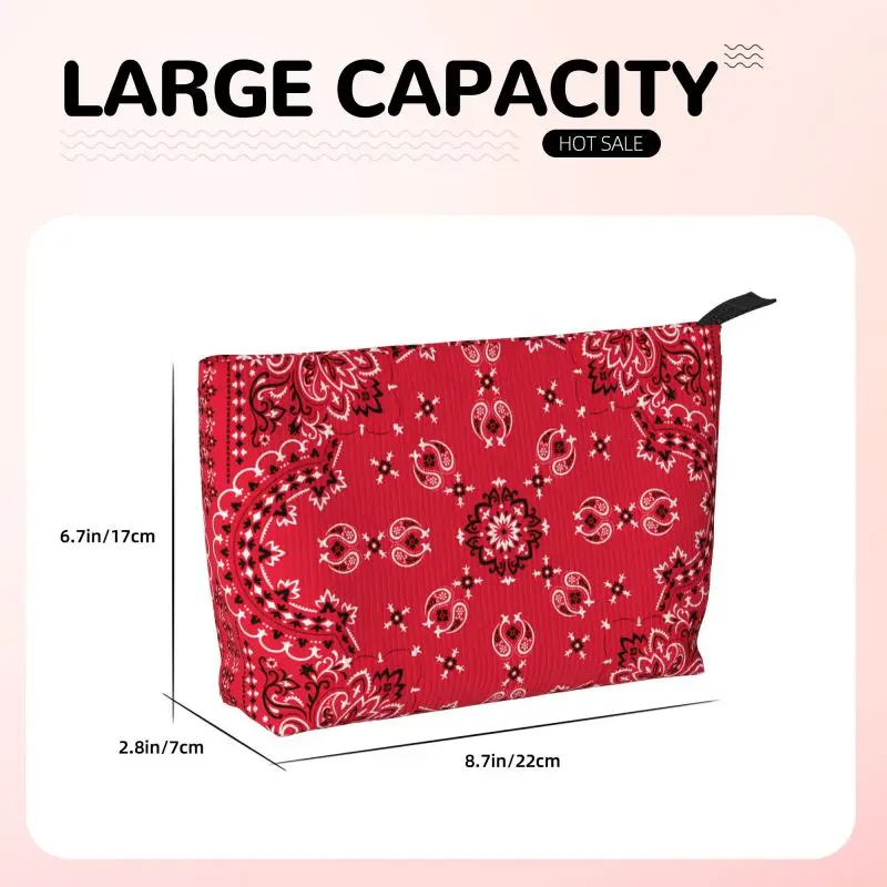 Custom Ethnic Bohemia Red Paisley Bandana Toiletry Bag for Women Makeup Cosmetic Organizer Ladies Beauty Storage Dopp Kit Case