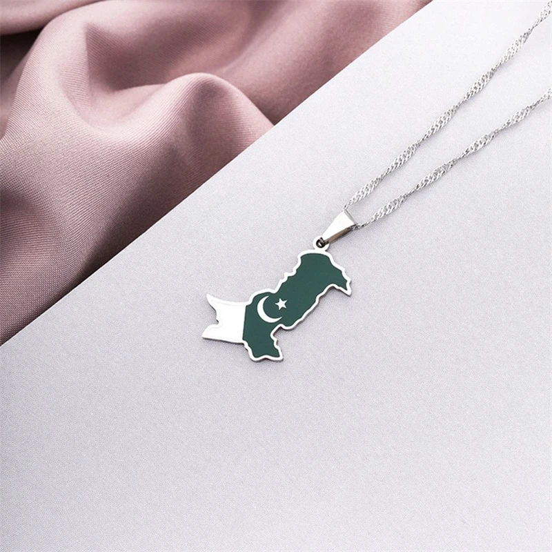 الموضة الإسلامية جمهورية باكستان خريطة العلم قلادة قلادة الفولاذ المقاوم للصدأ الإسلامي جمغوريا پاکستان خرائط هدية المجوهرات #3