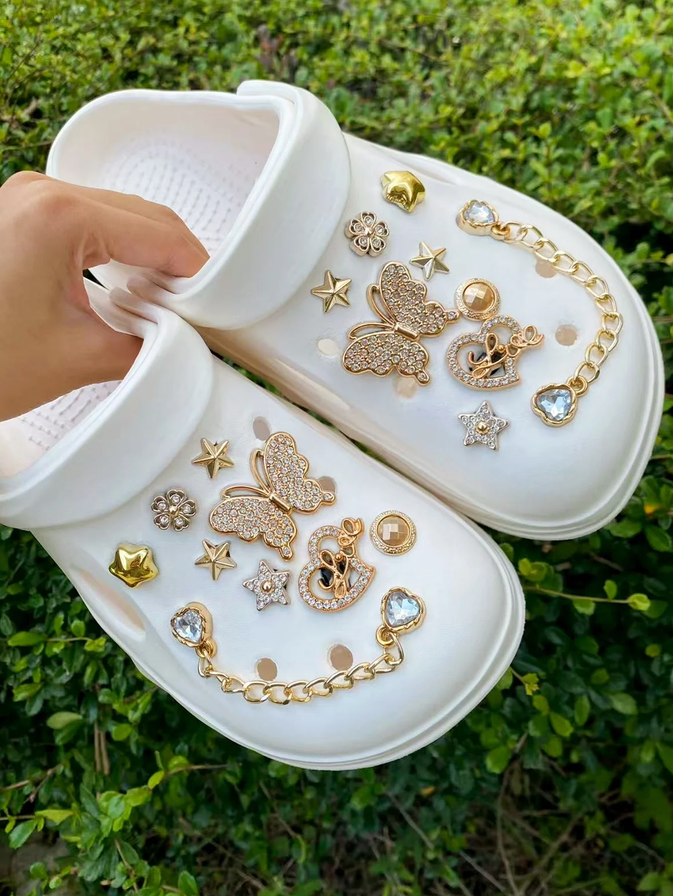 18 piezas de cadena dorada de ABS de moda, punteadas con mariposa, estrella, flor, letras de corazón, decoraciones DIY, adecuadas para mujeres