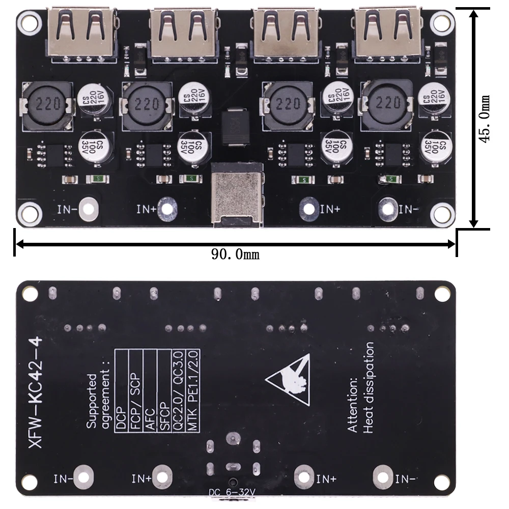 KC24 QC3.0 1 2 4 vie DC-DC convertitore Buck modulo Step-Down di ricarica 6-32V 9V 12V 24V a caricabatterie rapido rapido circuito 3V 5V
