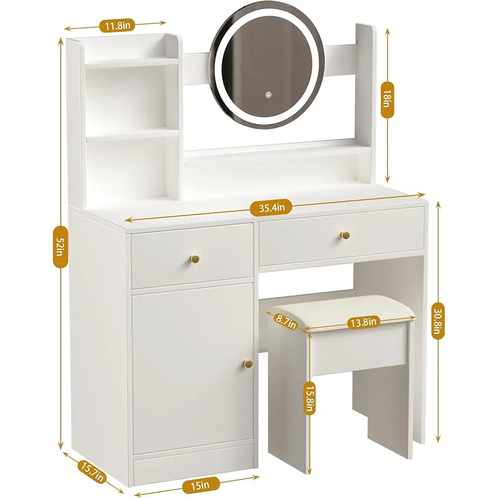 Makeup Vanity Desk With Mirror And Lights, Dressing Table Set With 3 Lighting Mode, Makeup Table With Stool