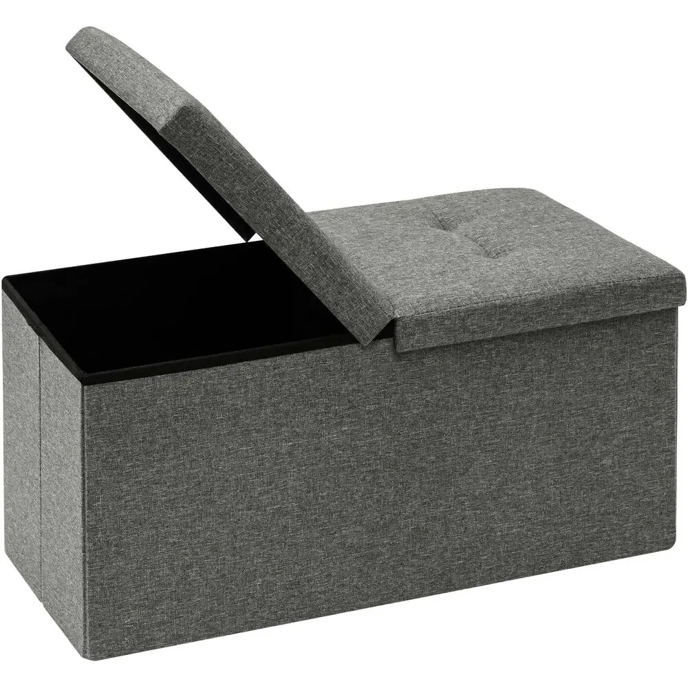 

Серая льняная скамья-пуф для хранения вещей с откидной крышкой, 30x15x15, 1 шт.