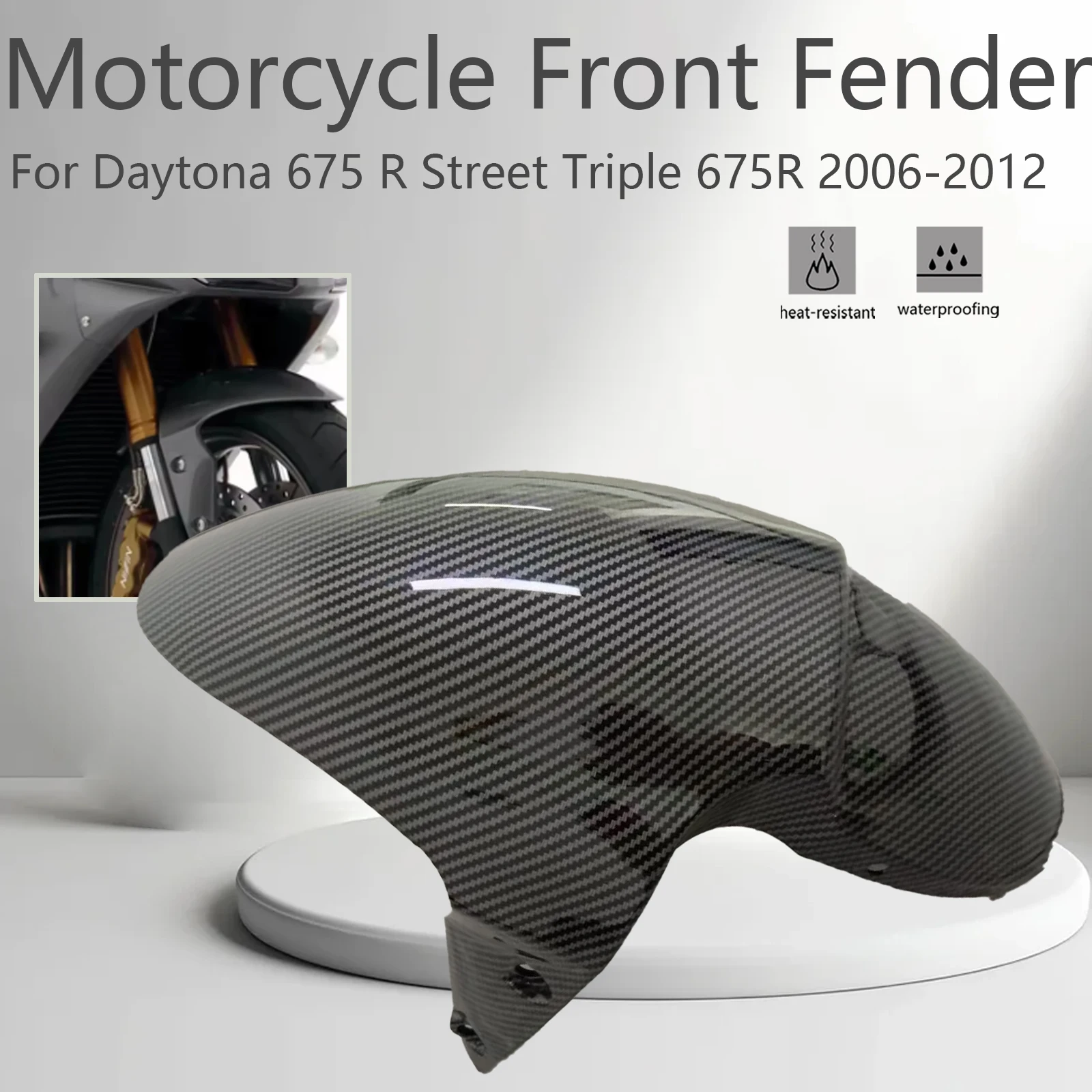 For Daytona 675 R Street Triple 675R 2006-2012 Motorcycle Front Fender Guard Hugger Fairing ABS Carbon Fiber Color