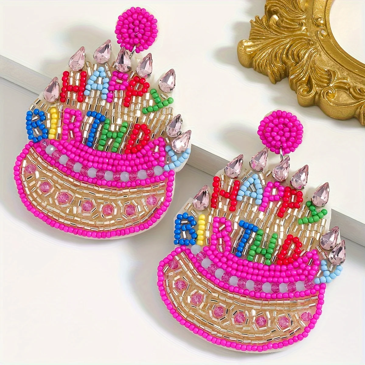 Vedwas Bohemian Handmade Beaded Cake Dangle Earrings,Cute HAPPY BIRTHDAY Letter Celebrate Birthday Party Women Accessories