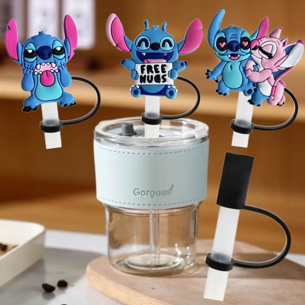 MINISO Stitch series cute cartoon straw cap 10mm drink straw plug reusable spillproof cup straw cap pendant