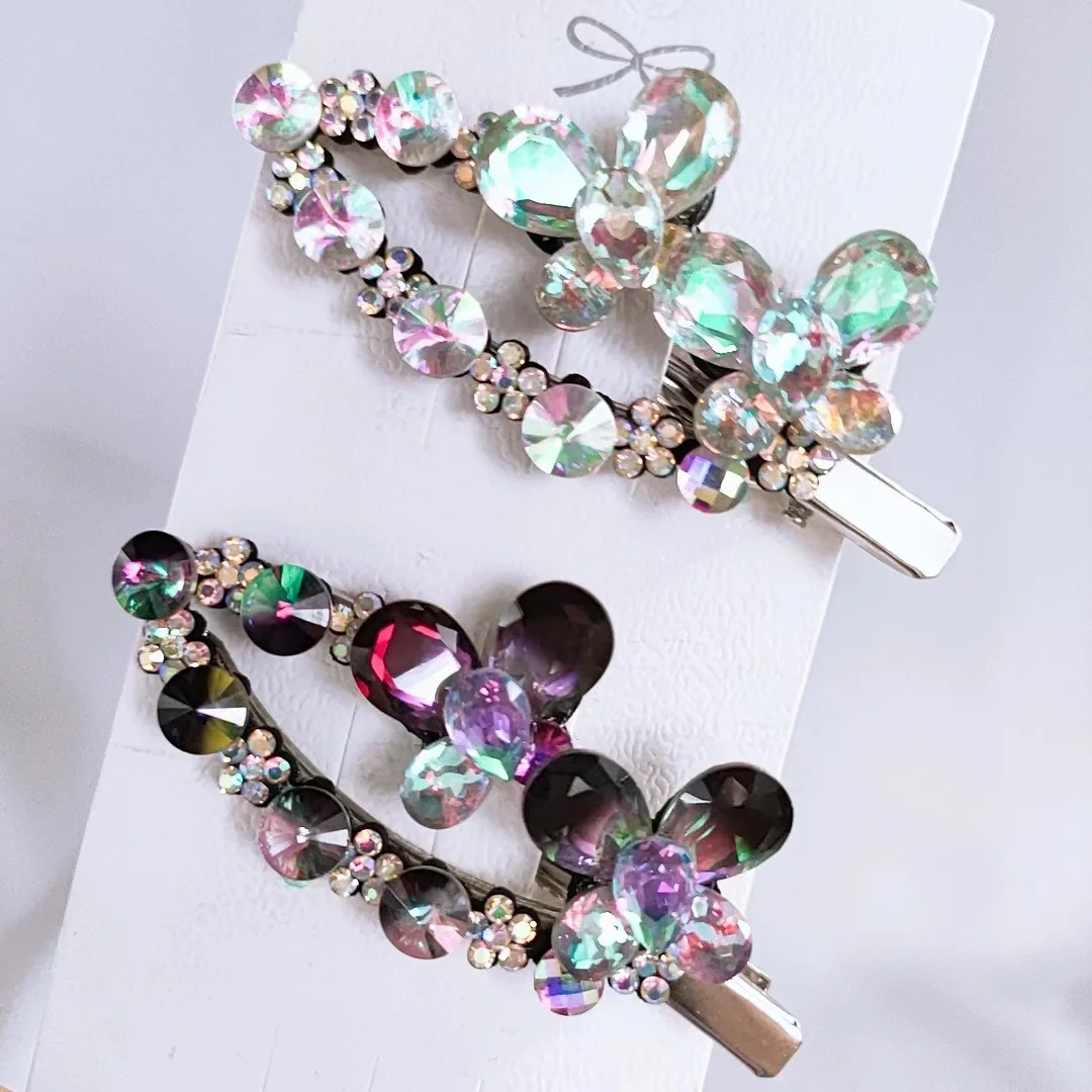 The new crystal butterfly hairpin edge clip set auger delicate temperament lady headdress top clip