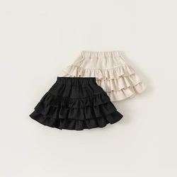 Children Clothing Girl Half Skirt Children Pleated Skirt 2024 Spring New Western-style Cake  Baby Solid Color Short Skirt