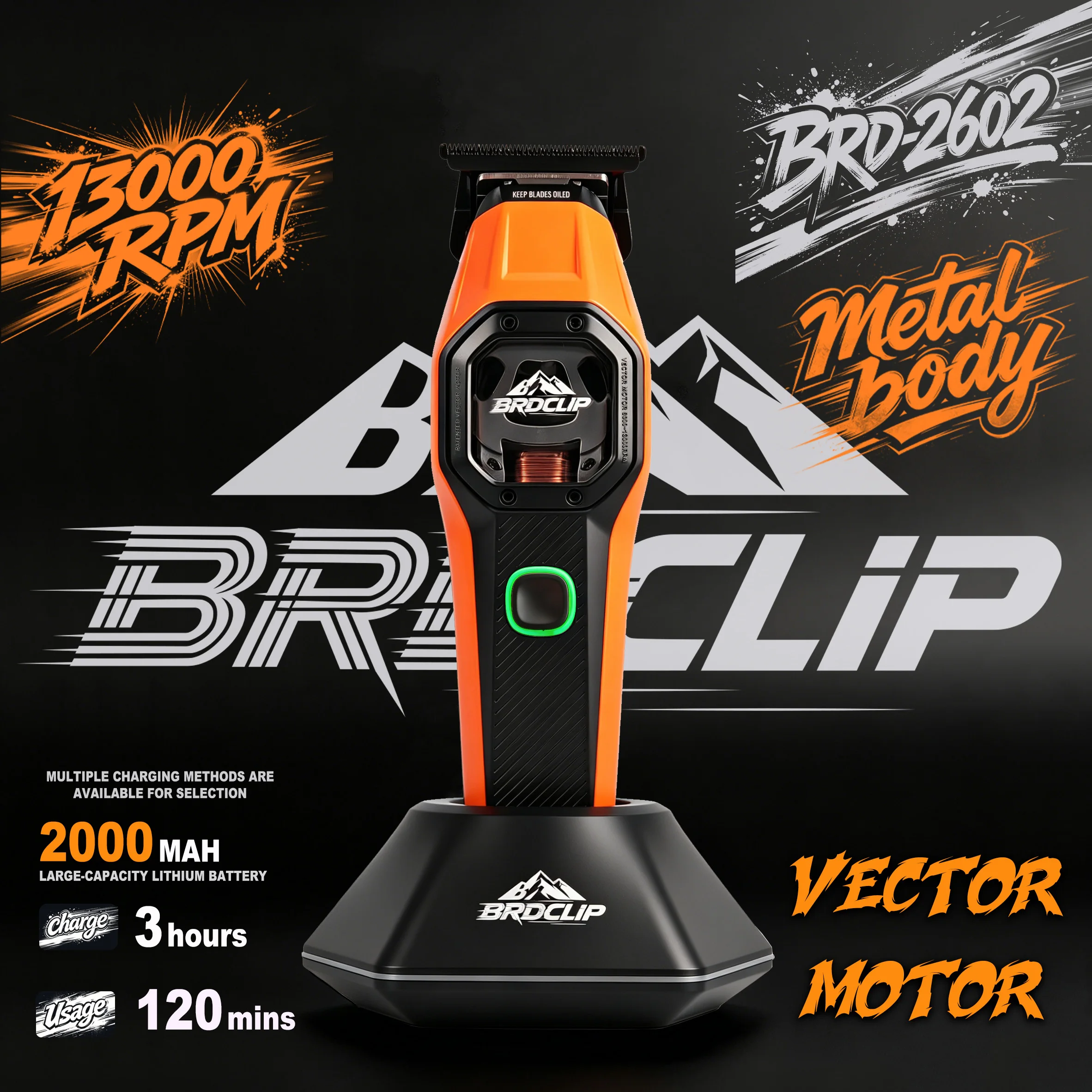 cortadora-de-pelo-inalambrica-profesional-brdclip-2602-motor-vectorial-de-13000-rpm-cuchilla-dlc-de-ajuste-cero-bateria-de-2000-mah-cuerpo-metalico-para-barberia-y-peluqueria