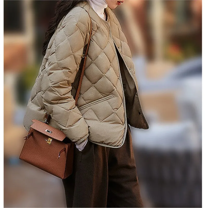 

Women's cotton-padded women's high-end women's winter coat diamond check fashion short coat