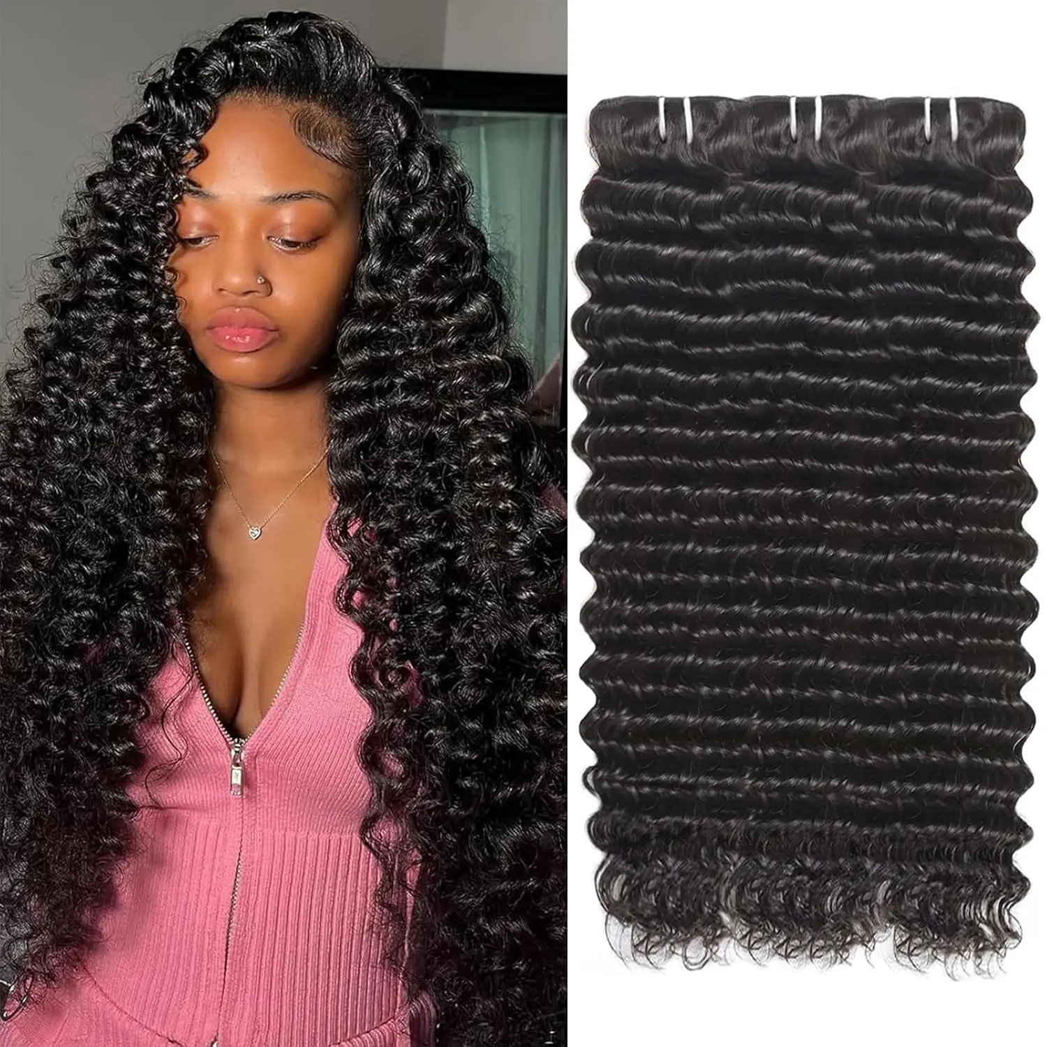 10-32inch Deep Wave Bundles 100% Human Hair Brazilian Weaving Virgin Human Hair Natural Hair Extensions Curly Human Hair Bundles