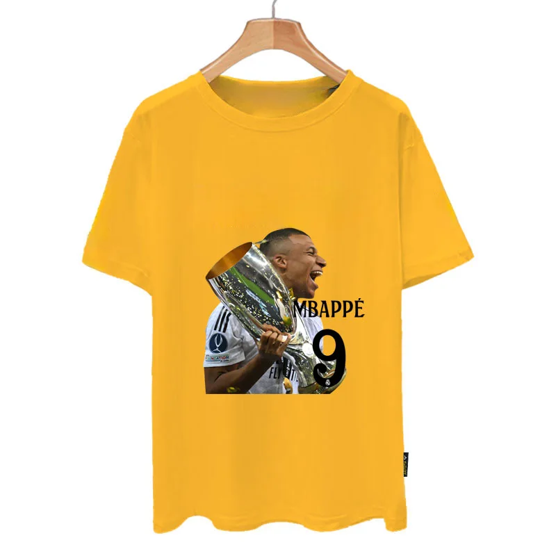 Men Women T-Shirt Pure Cotton Short Sleeve Tee Cup Mbappe Tops No.9 Printed T Shirts Chromatic Graphics T-Shirt Adult/Kids Tops