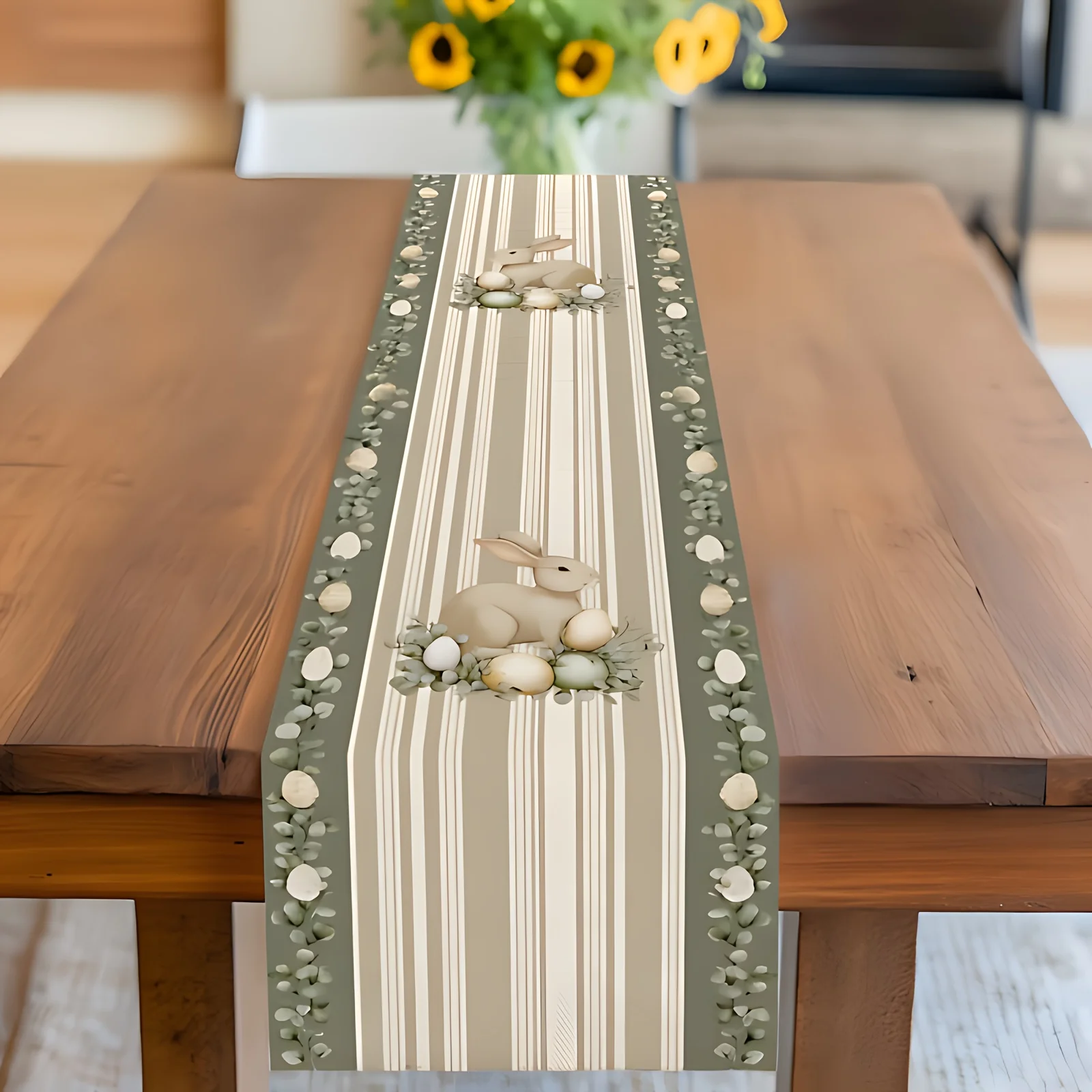 Multi-Size Easter Bunny Egg Cultural Decorative Table Runner for Party Festival Home Holiday Decor Durable Linen Flat Print