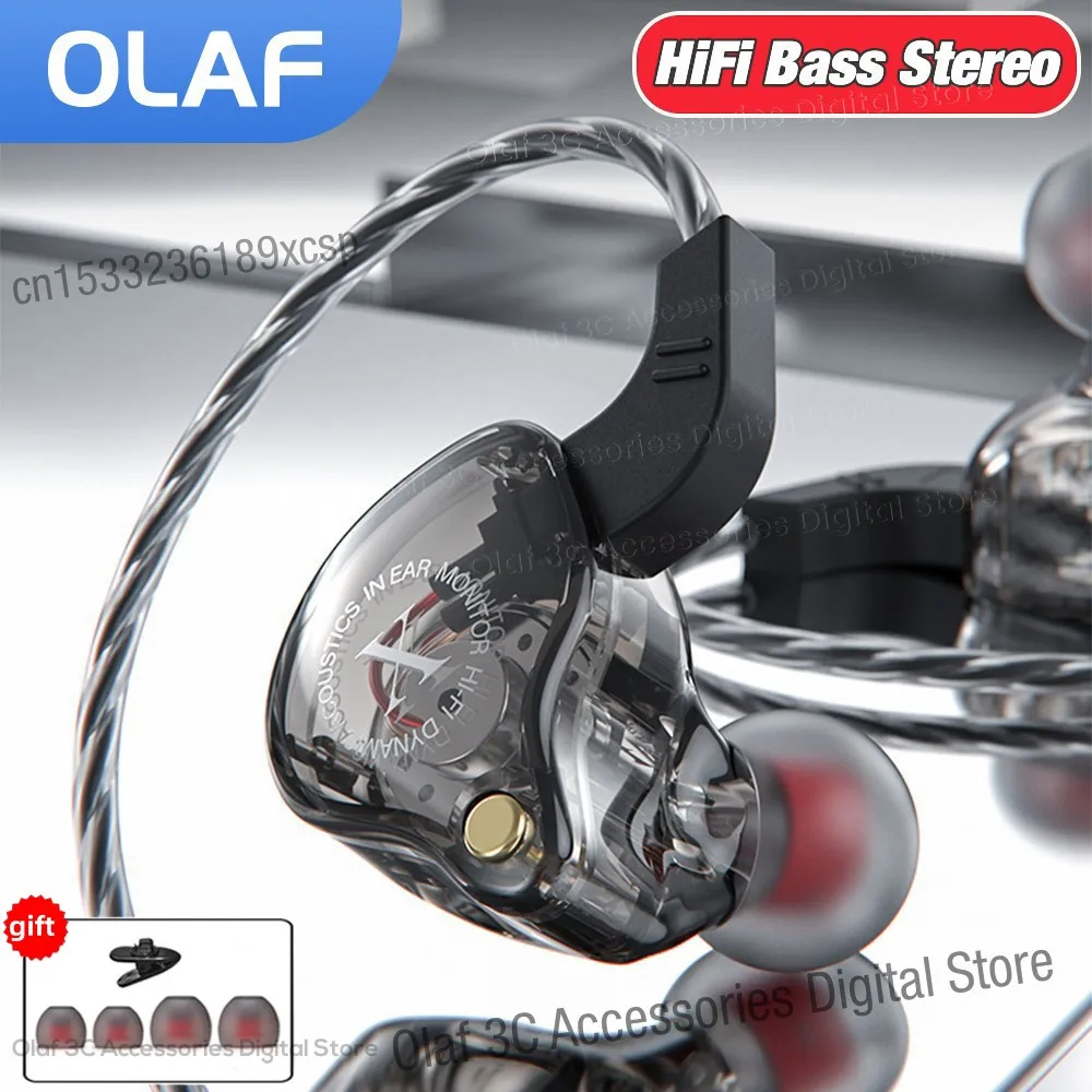 Auscultadores estéreo HiFi Bass com fios OLAF, auscultadores gamer, mãos livres, auriculares com cancelamento de ruído, auriculares intra-auriculares com microfone, 3,5mm