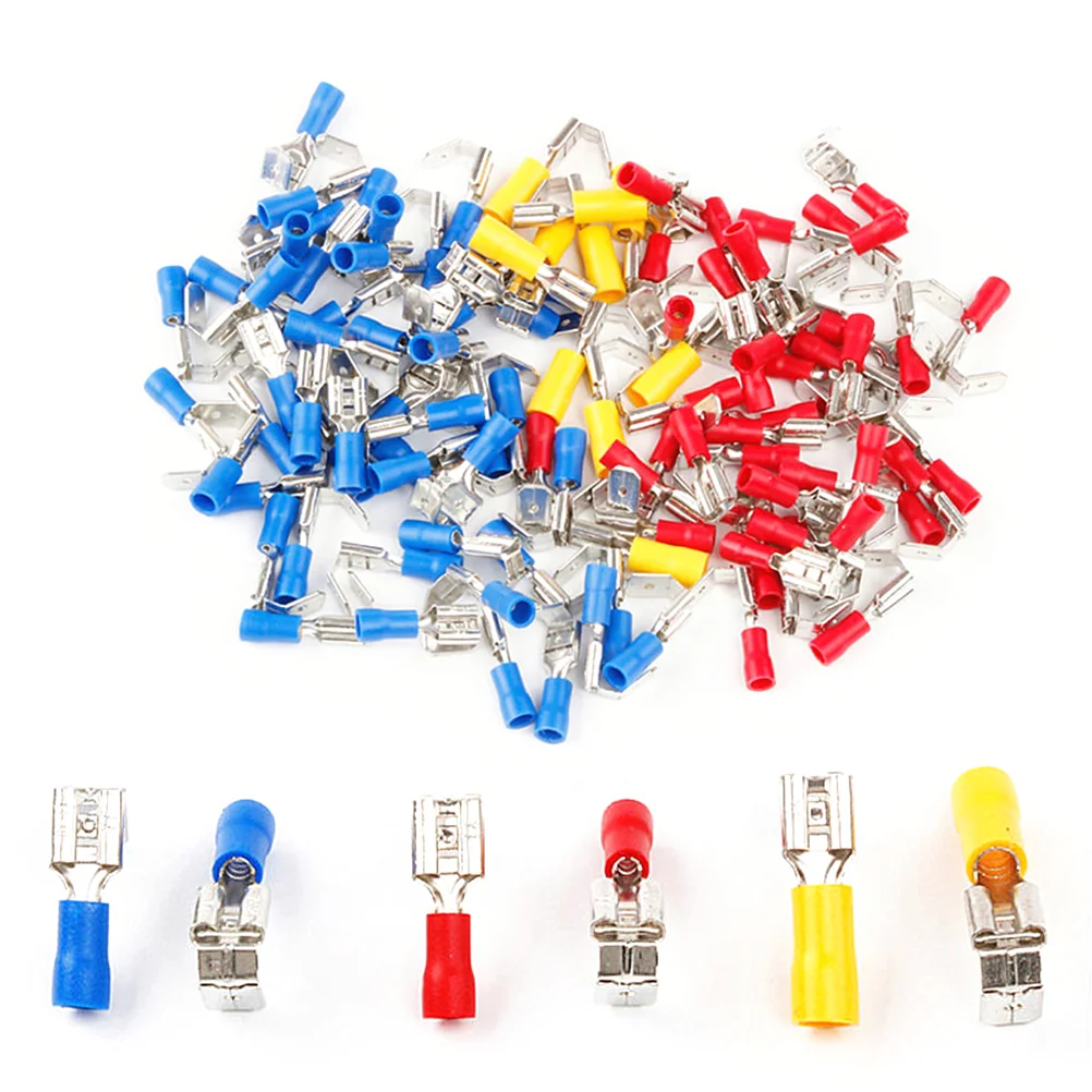 

100Pcs Piggy Back Spade Connector Crimp Electrical Terminal 10-22AWG (Red Blue Yellow) wire terminals