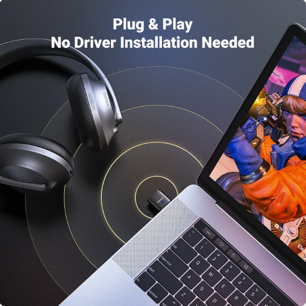 UGREEN Trasmettitore USB Bluetooth 5.3 Adattatore audio AptX HD AD per PS5 PS4 Switch Auricolare Altoparlante Microfono Ricevitore Bluetooth