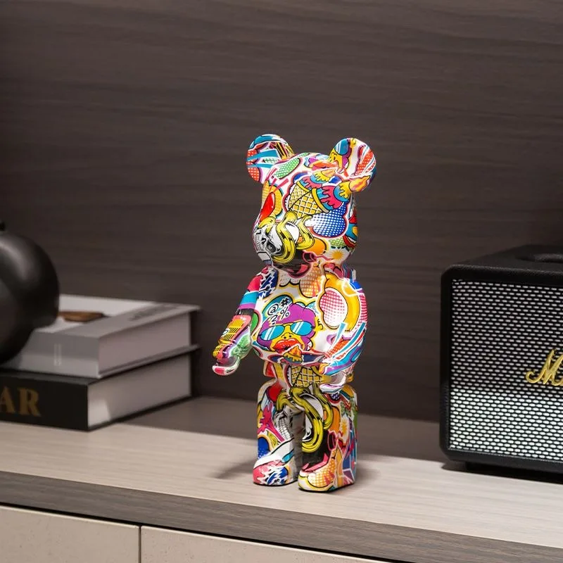 Colorful Pop Art Graffiti Bear Statue Lucky Home Decor For Tv Cabinet Wine Shelf Desktop Fun Exquisite Good Luck Gift 26cm 36cm