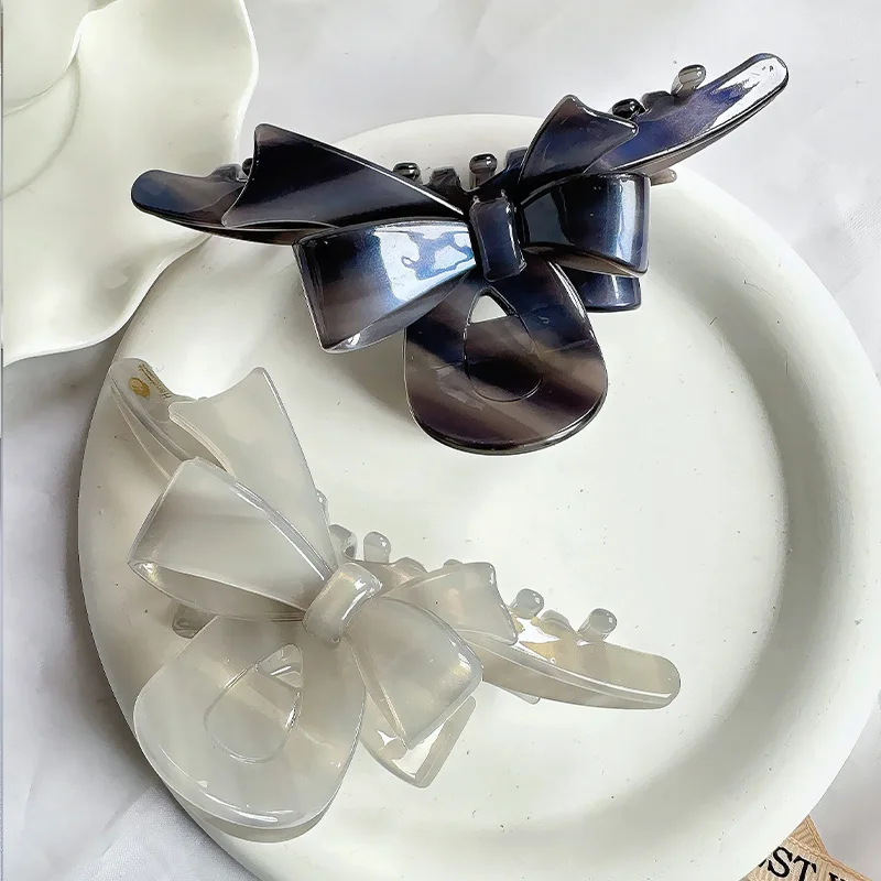 8cm-3dレイヤードスイートボウアセテートシャークヘアクロウ韓国風アップヘアクリップ女性用ヘアアクセサリーバレッタ高級アクセサリー