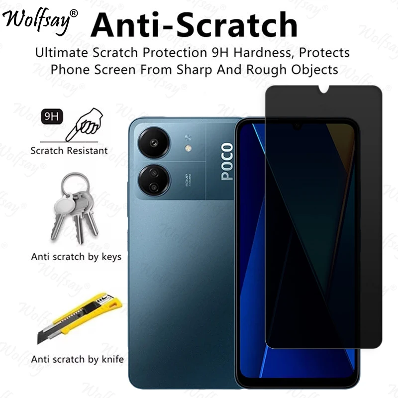 Anti-Spy Tempered Glass For Xiaomi Poco C65 Privacy Screen Protector For Poco C65 Full Cover Glass For Poco C65 Glass 6.74 inch