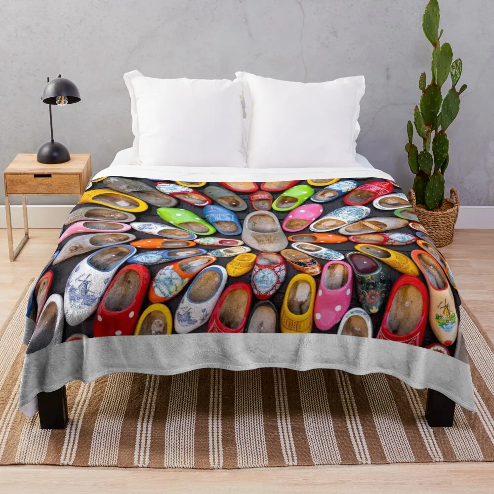 Traditional Dutch clogs, wooden shoes. Throw Blanket Bed Fashionable manga Blankets