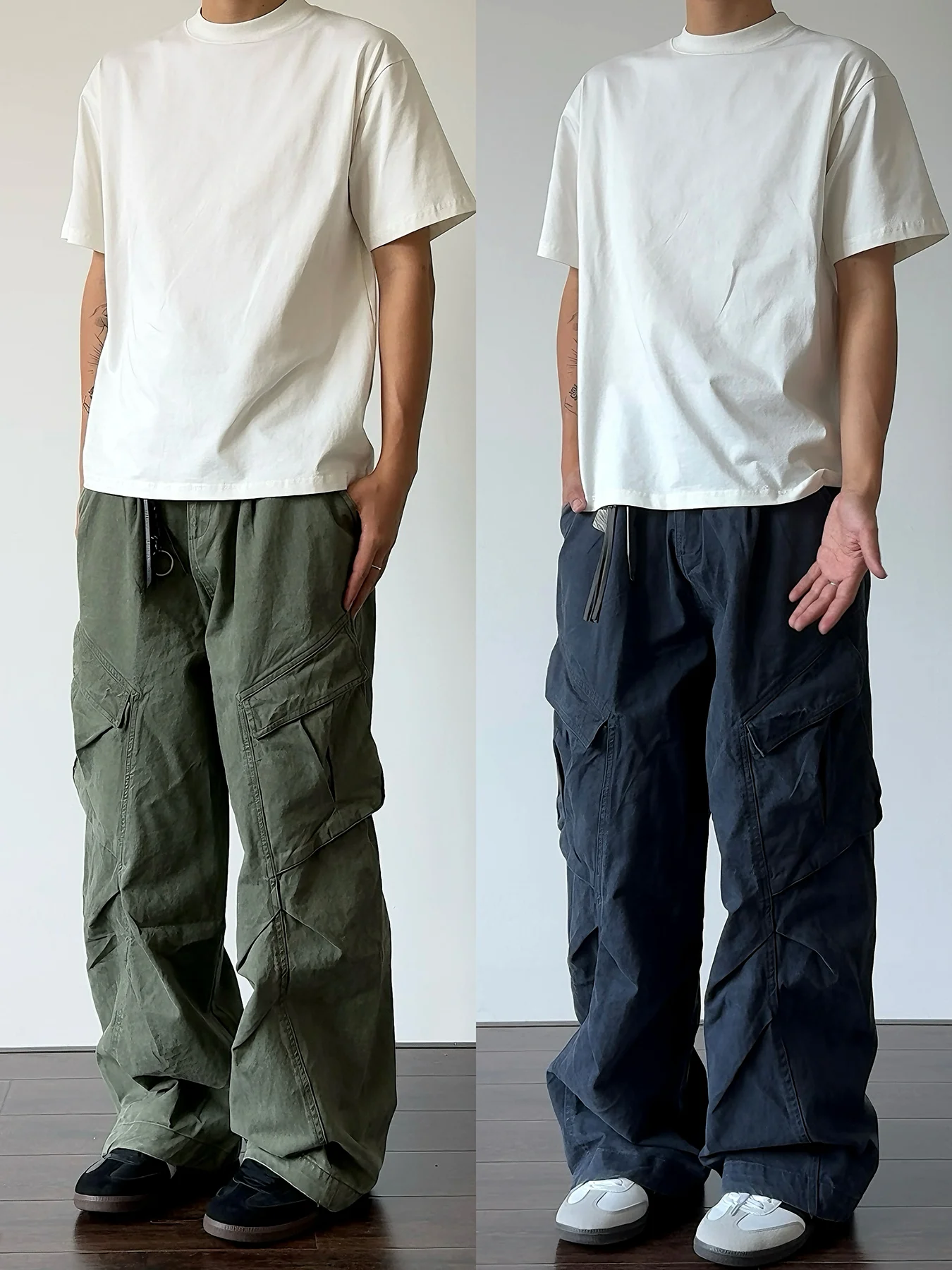 

Sellscr American Retro Waed Loose Straight Leg Wide Leg Deconstructed Design Men's Women's Drapey Workwear Pants