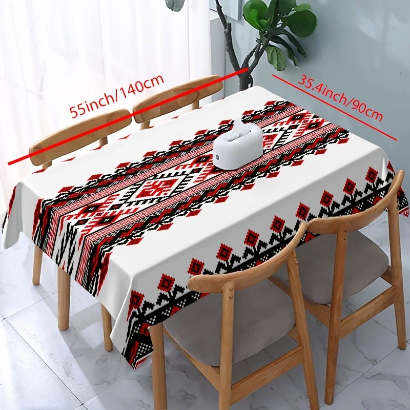 VIKAMA Ethnic Geometric Rectangular Tablecloth Red Black Folk Pattern Waterproof Table Cover Kitchen Dining Home Decor