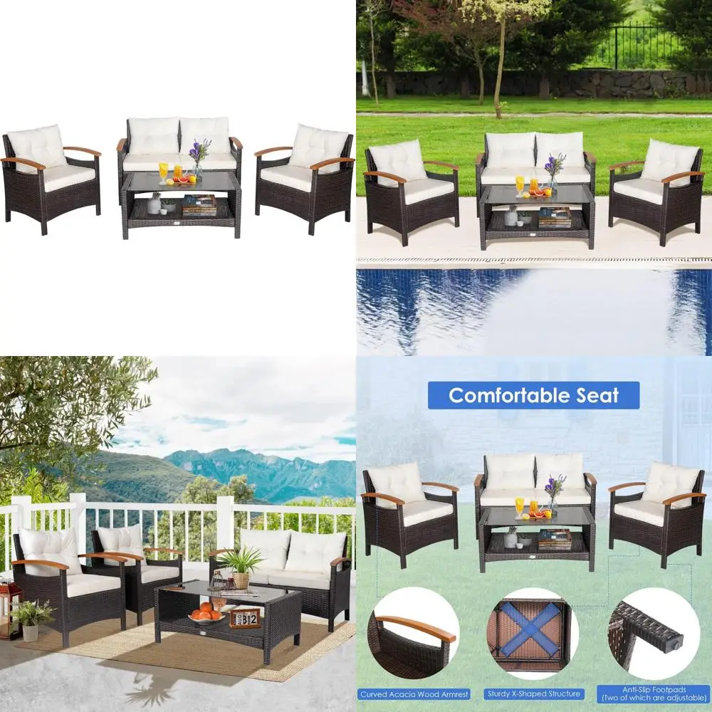 

Набор для бесед в патио: секционный диван из ротанга из 4 предметов с подушками и журнальным столиком, плетеная мебель для улицы