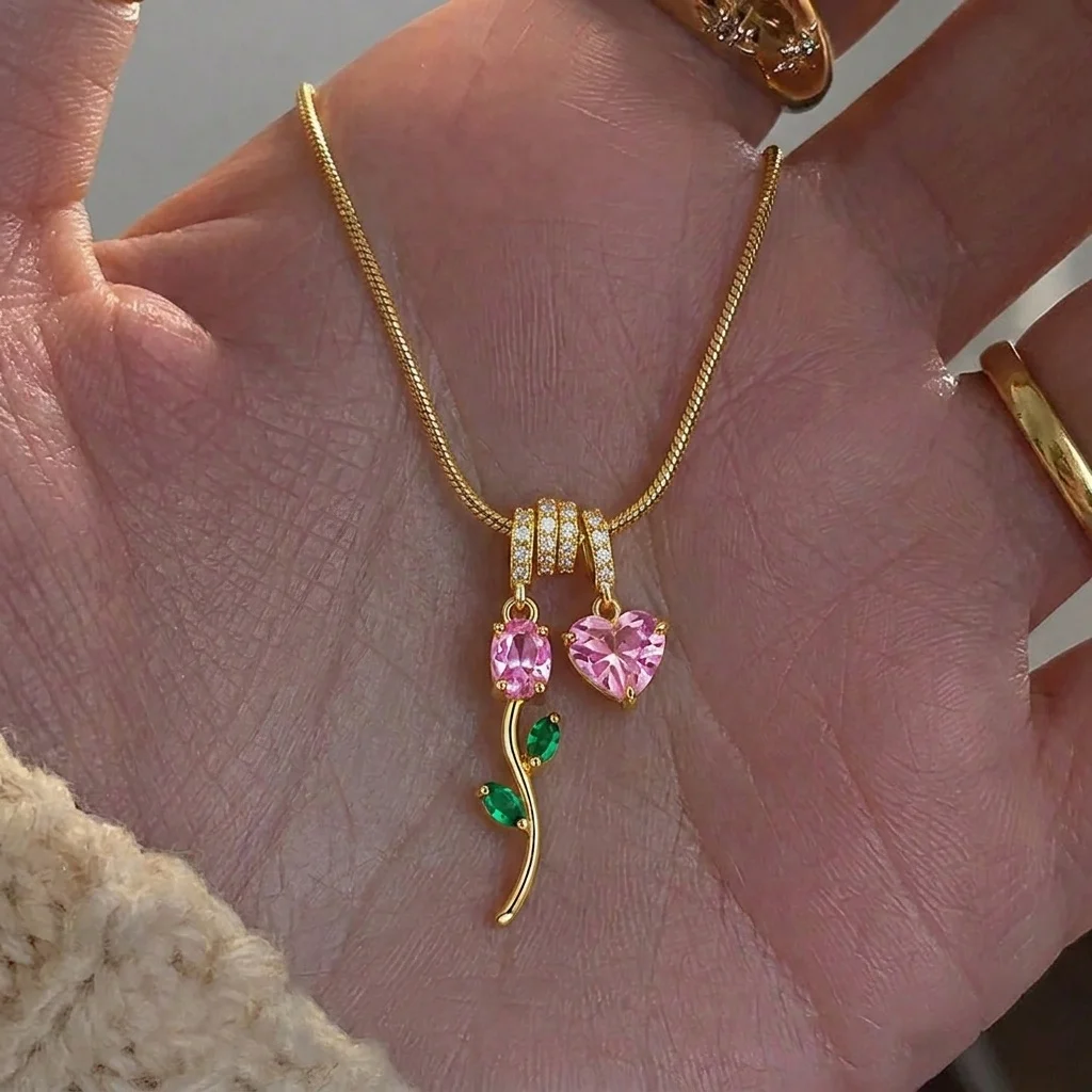 Sweet Gold Plated Rhinestone Heart Necklace for Women Romantic Dainty Elegant Layered Love Necklace Party Jewelry Gifts