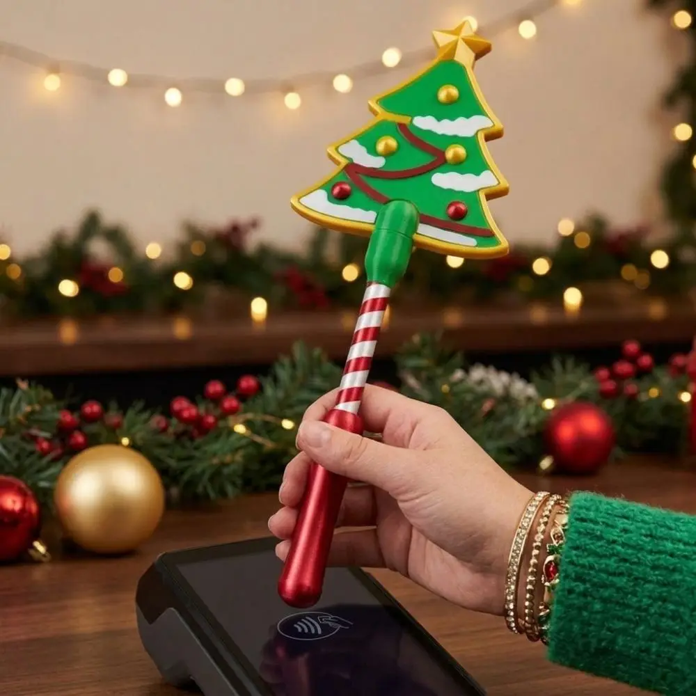 Non-Contact Christmas Payment Magic Wand 3D Printed Tree Shaped Xmas Credit Card Holder Long Stick Handheld Card Reader Tap Wand