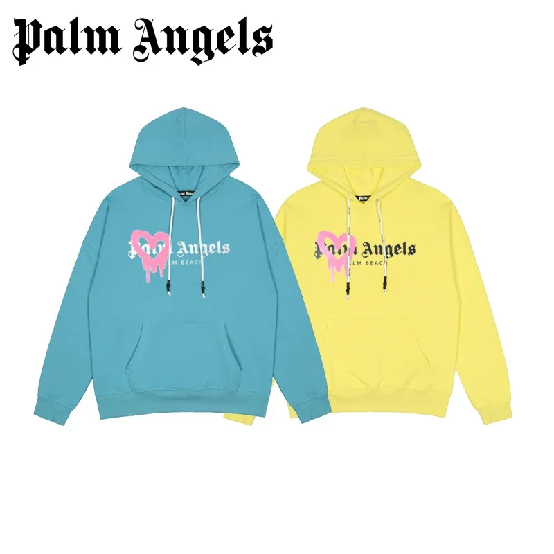 palm angels Sprayed pink love logo spray-painted printed hoodie for men and women