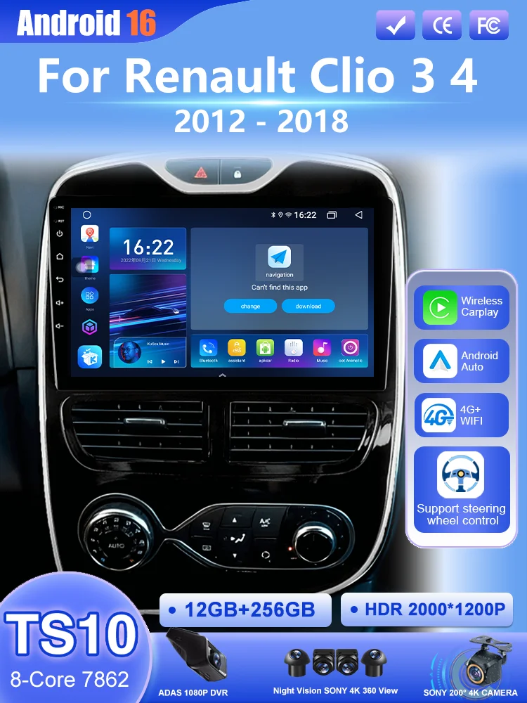 Android 16 Carplay Auto Voor Renault Clio 3 4 2012 2013 2015-2018 Auto Multimedia Speler Video Radio Stereo GPS navigatie 4G BT - afbeelding 2