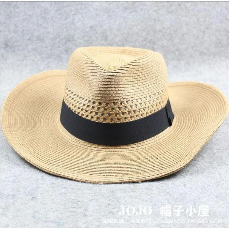 Unisex Summer Wide Brim Foldable Straw Hat Large Size Breathable Beach Cap