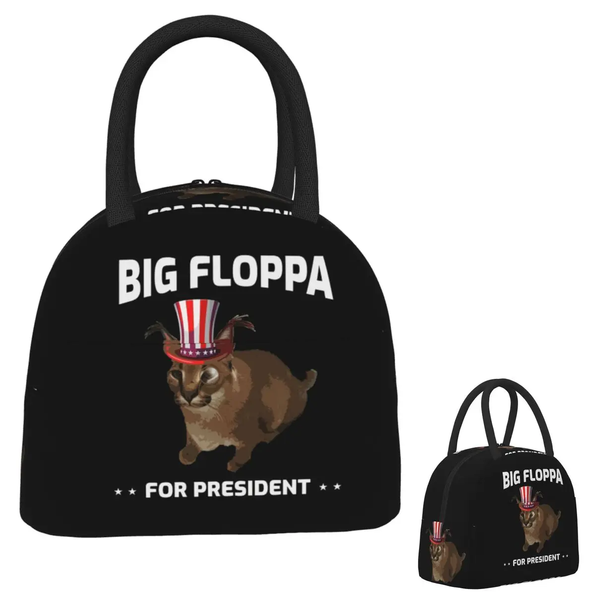 

Big Floppa For President Meme Art Insulated Lunch Bag for Women Children Leakproof Food Boxes Thermal Lunch Box Tote