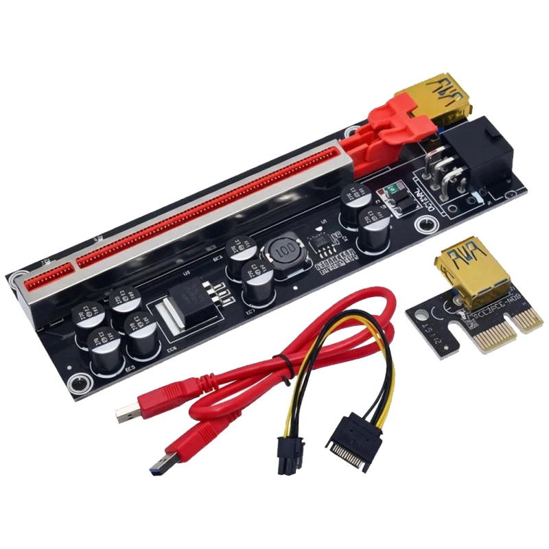 VER009S Plus PCI-E X1 to X16 Riser Card Anti-Burn Chip Shielded Slot USB3.0 Extension Cable 6Pin SATA Dual Power Supply