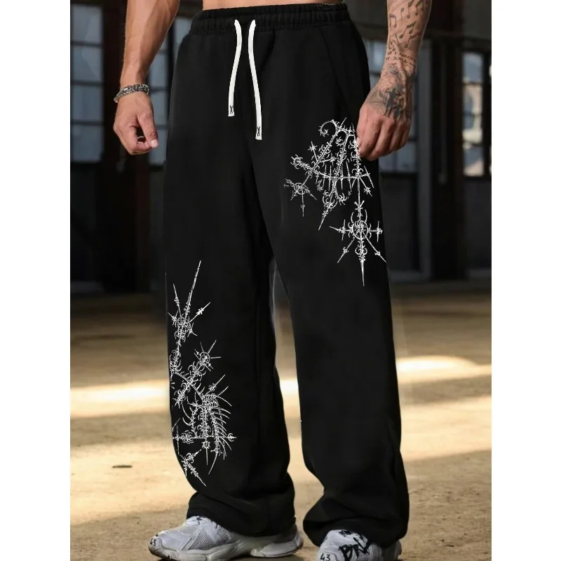 

American Gothic Style Printed Jogging Sports Straight Leg Pants Suitable for Both Men and Women in Autumn and Winter